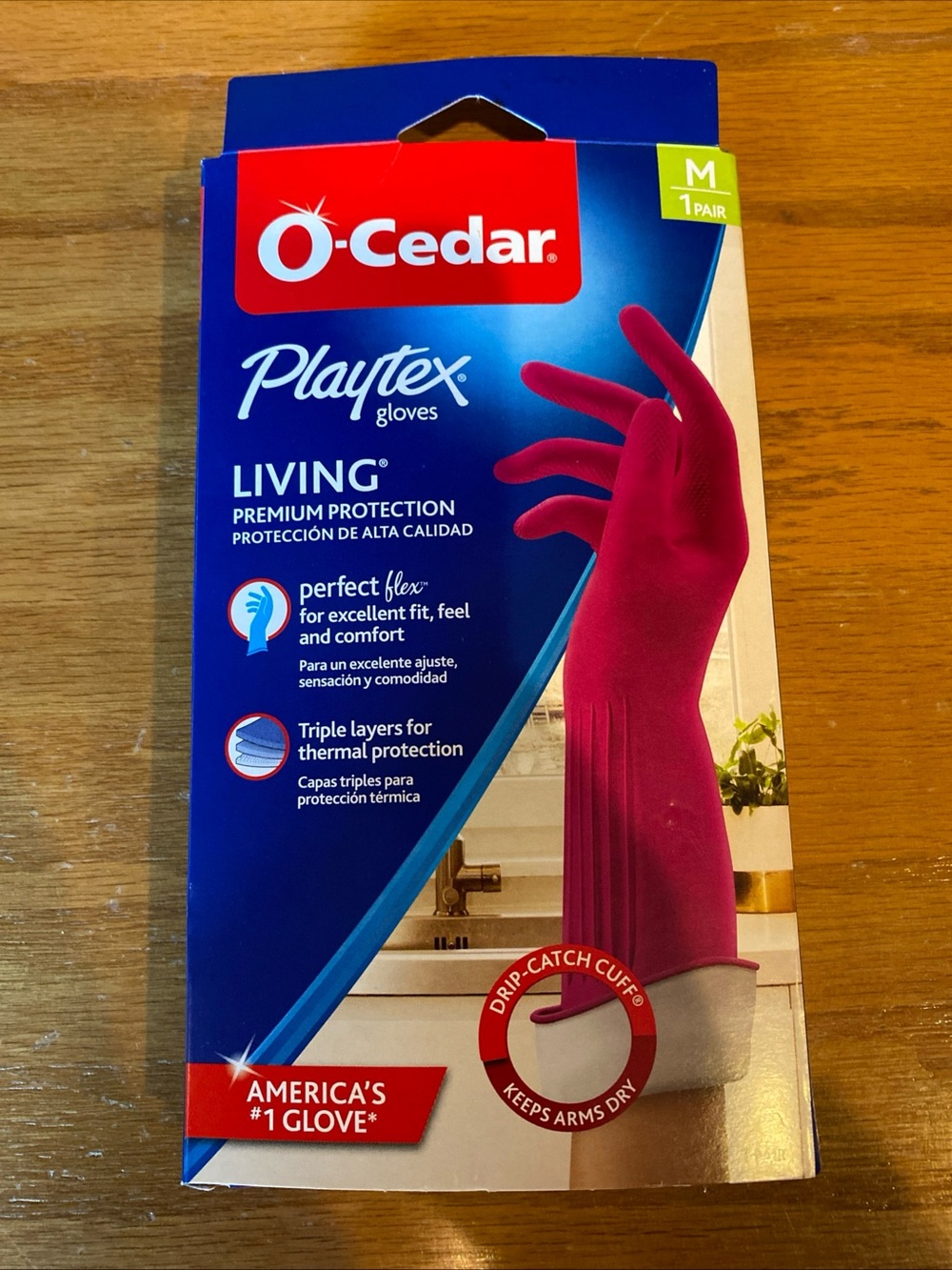 O Cedar Playtex Living Cleaning Gloves w/ Drip Catch Cuff Size M Pink 1 Pair